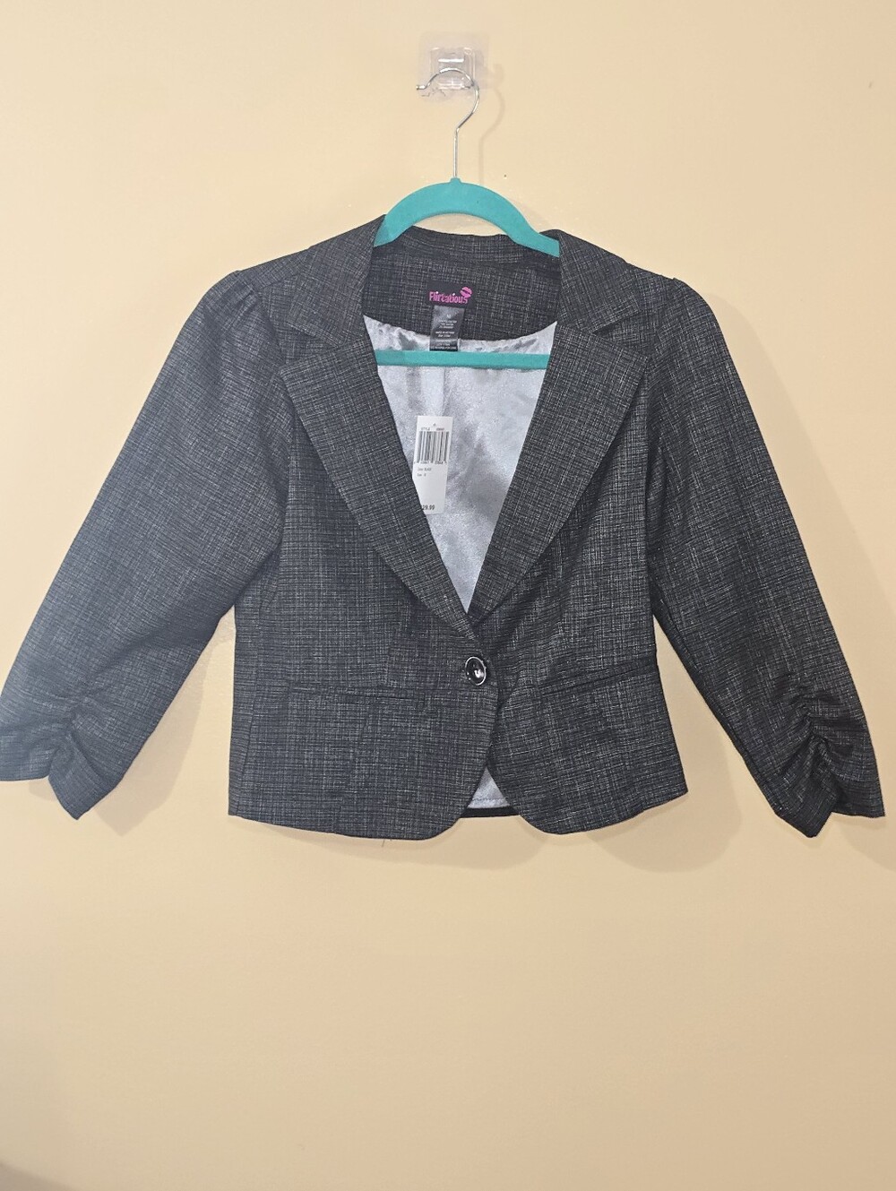 Dark Gray Plaid Cropped Blazer Jacket - Fit & Flare Silhouette